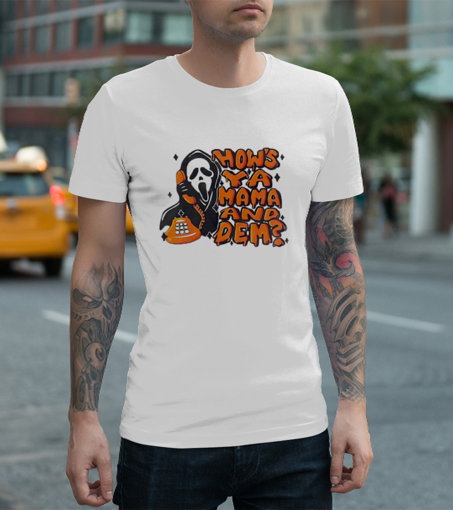 Ghostface How's Ya Mama and Dem Phone Call Retro 90s Horror T-Shirt