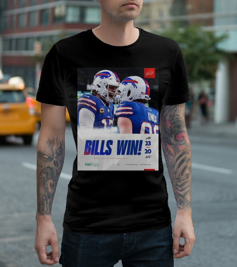 Bills Win 23-20 New York Jets NFL Victory Knox M&T Bank T-Shirt