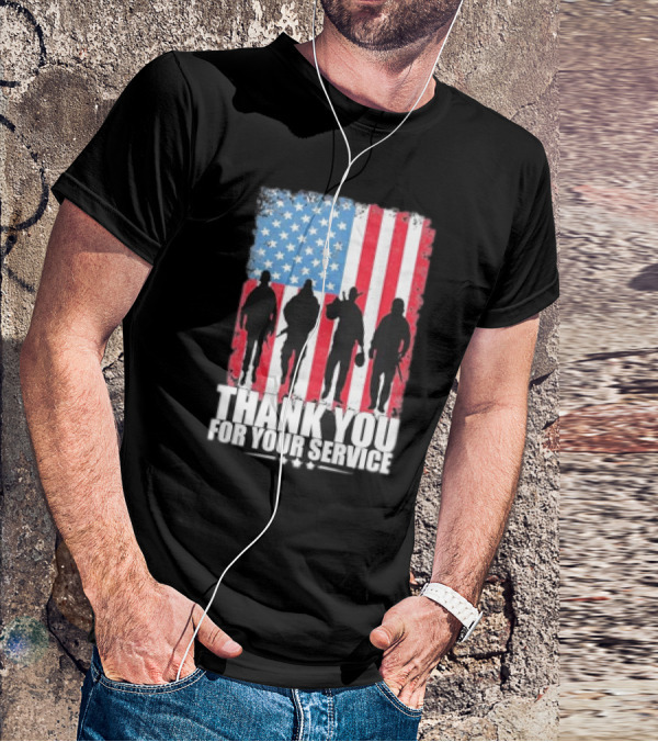 Thank You For Your Service American Flag Soldier Silhouettes Veteran Day T-Shirt