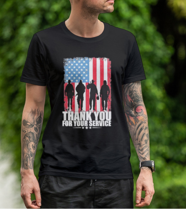 Thank You For Your Service American Flag Soldier Silhouettes Veteran Day T-Shirt
