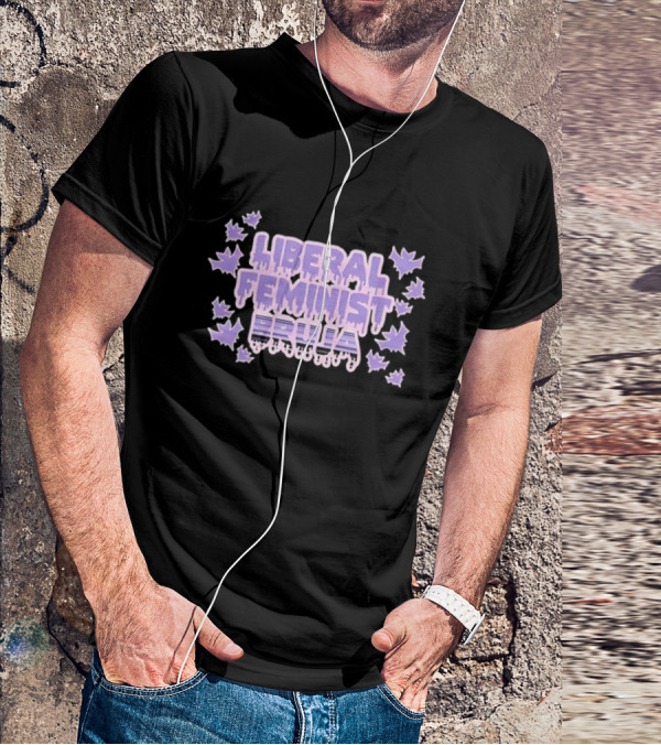 Liberal Feminist Bruja Dripping Text With Purple Leaf Accents T-Shirt