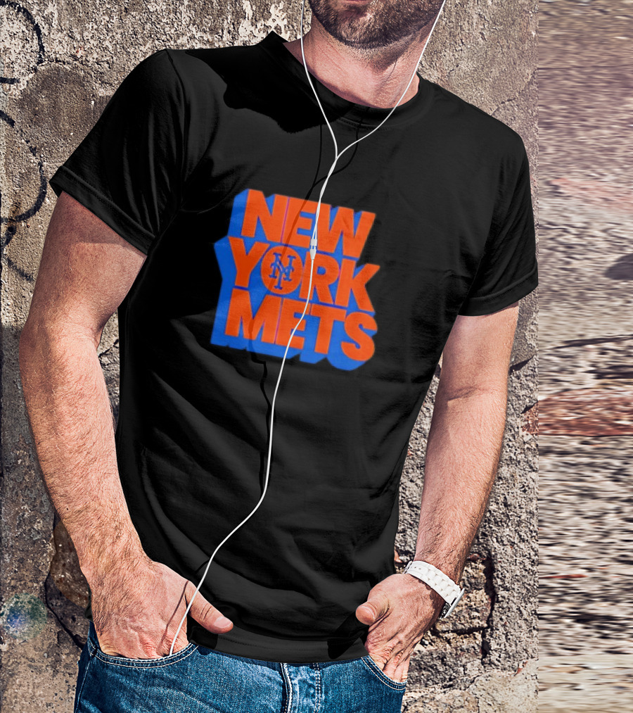 New York Mets Stacked Logo MLB Team Orange Blue T-Shirt