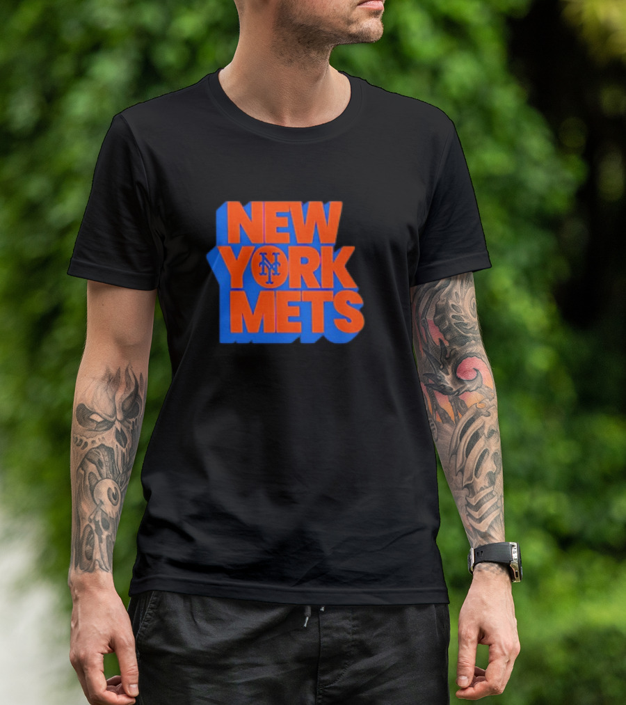 New York Mets Stacked Logo MLB Team Orange Blue T-Shirt