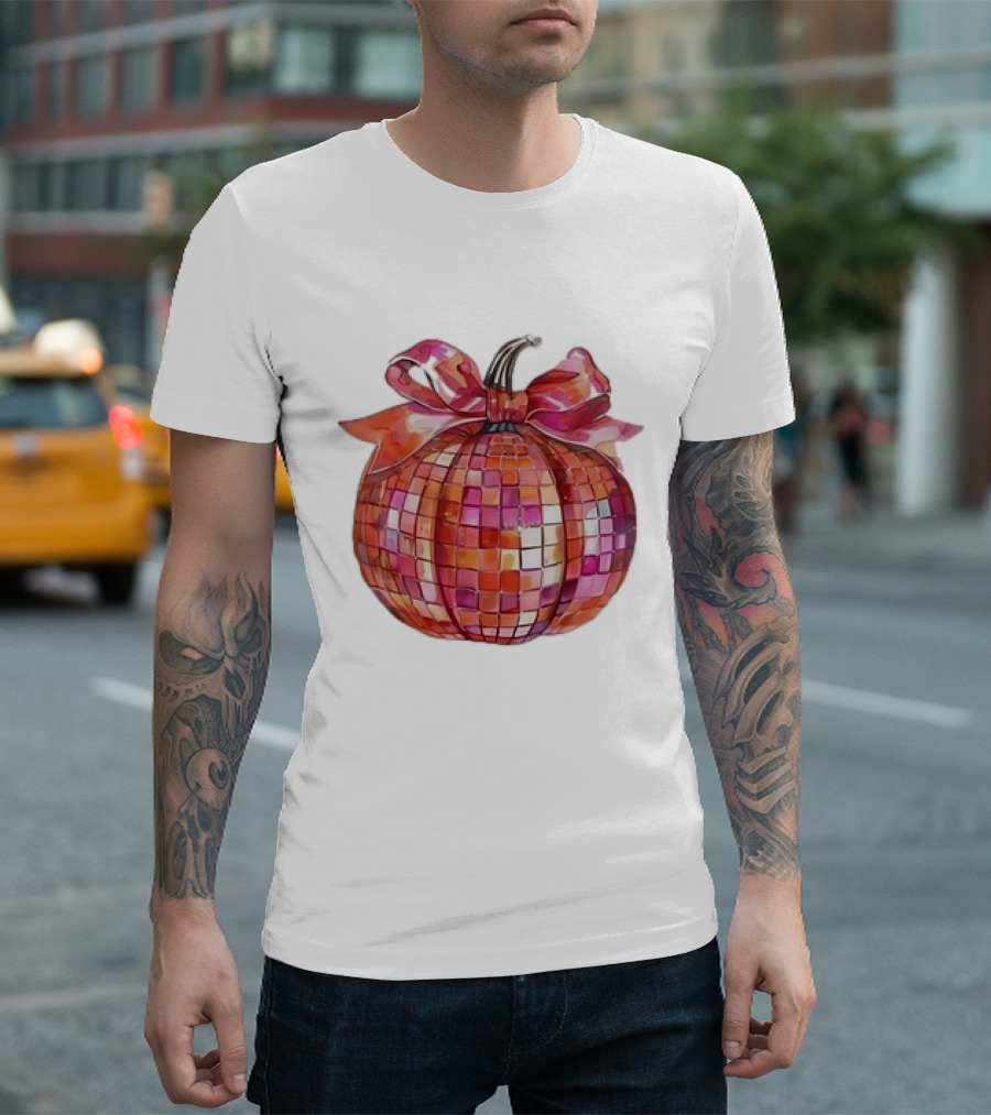 Retro Coquette Mosaic Bow Pumpkin T-Shirt