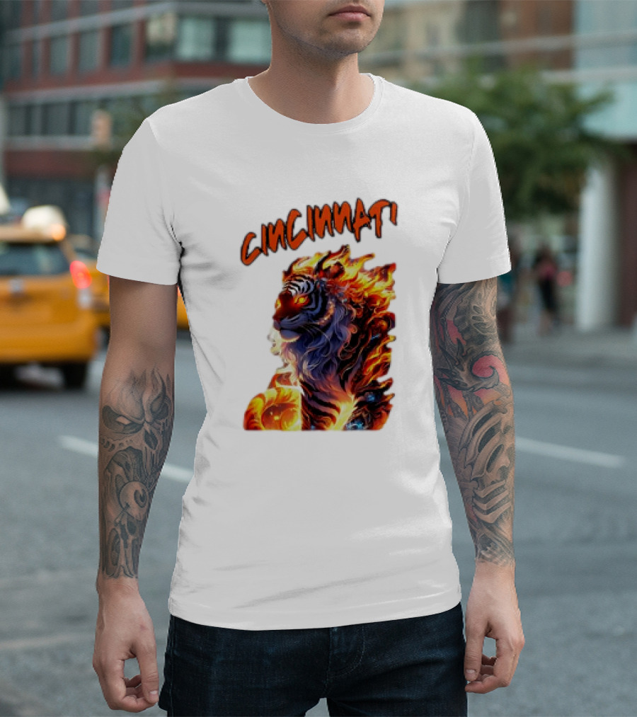 Cincinnati The Bengel’s Live Old West Football Tiger Flame T-Shirt