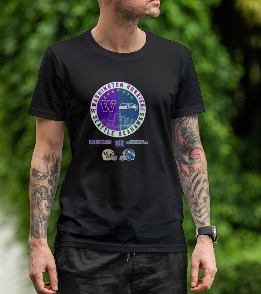 Washington Huskies Seattle Seahawks Huskies On Seattle Sundays T-Shirt