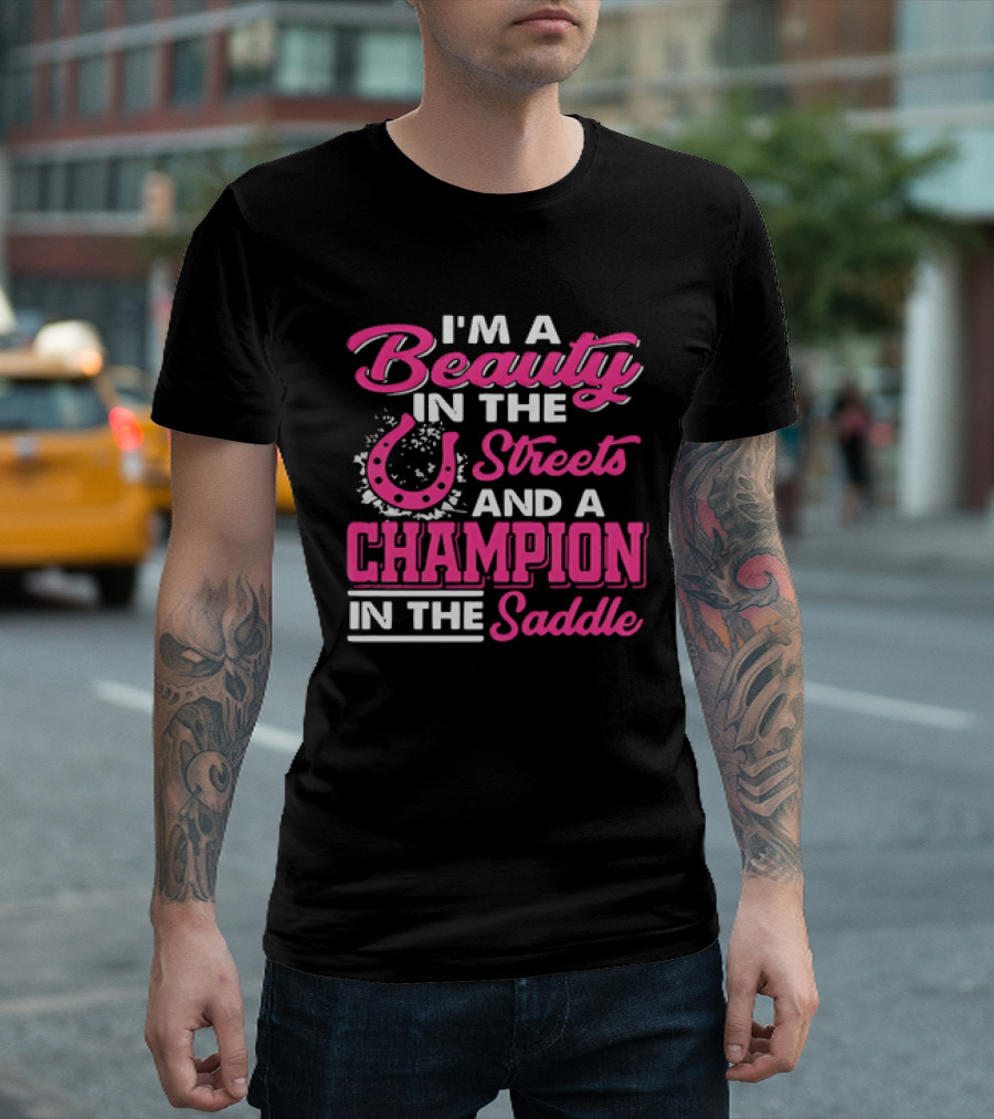Beauty in the Streets Champion in the Saddle Horseshoe Charm T-Shirt