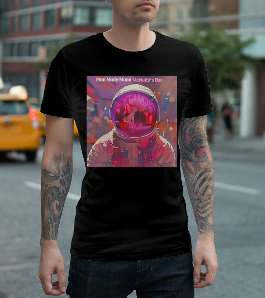 Man Made Moon Astronaut at McNulty's Bar Neon Reflection T-Shirt
