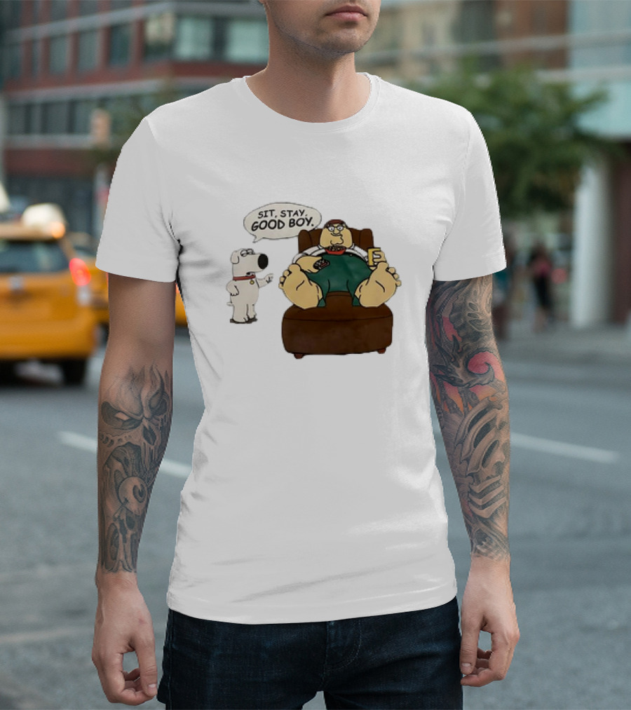 Family Guy Sit Stay Good Boy Brian And Peter Couch Scene T-Shirt