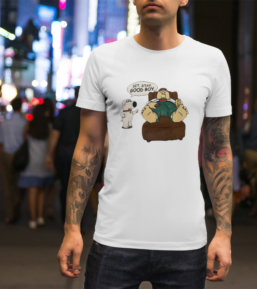 Family Guy Sit Stay Good Boy Brian And Peter Couch Scene T-Shirt