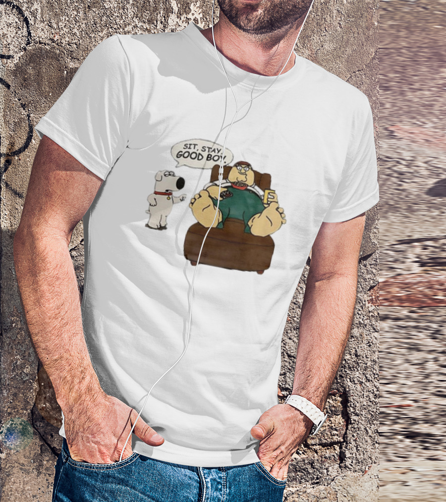 Family Guy Sit Stay Good Boy Brian And Peter Couch Scene T-Shirt