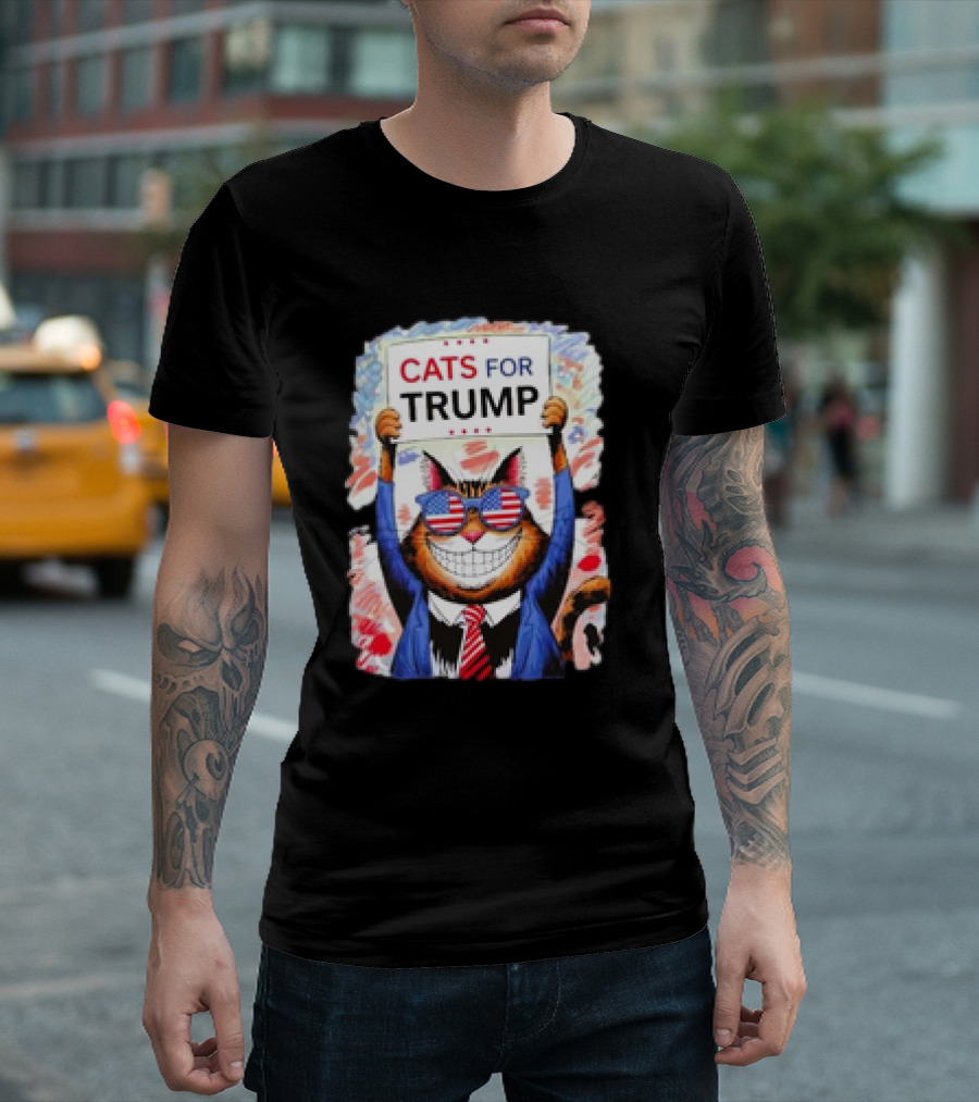 Cats For Trump 2024 Kittens And Ducks US Flag T-Shirt