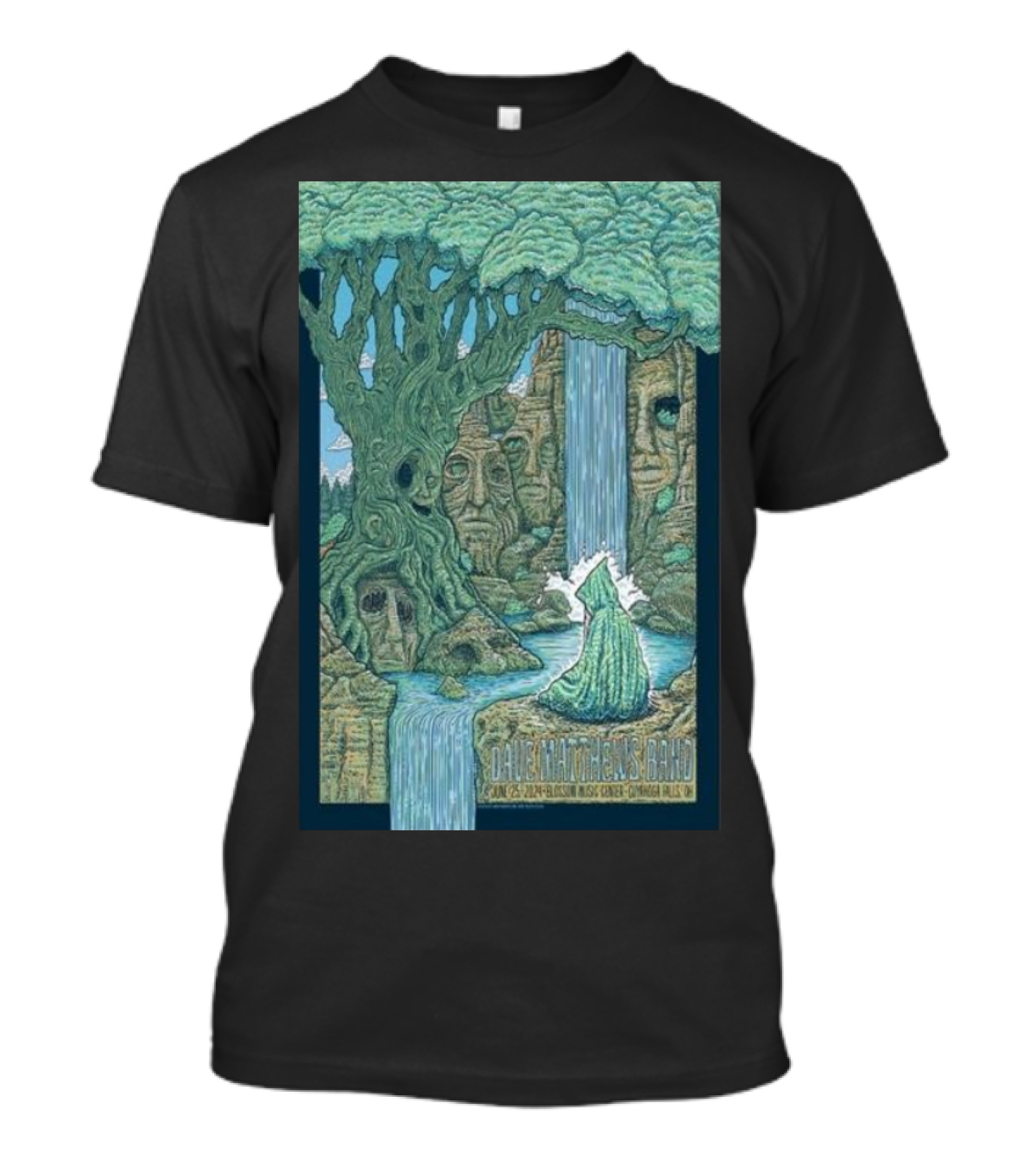 Dave Matthews Band June 25 2024 Blossom Music Center Cuyahoga Falls OH Tree Faces Waterfall Scene T-Shirt