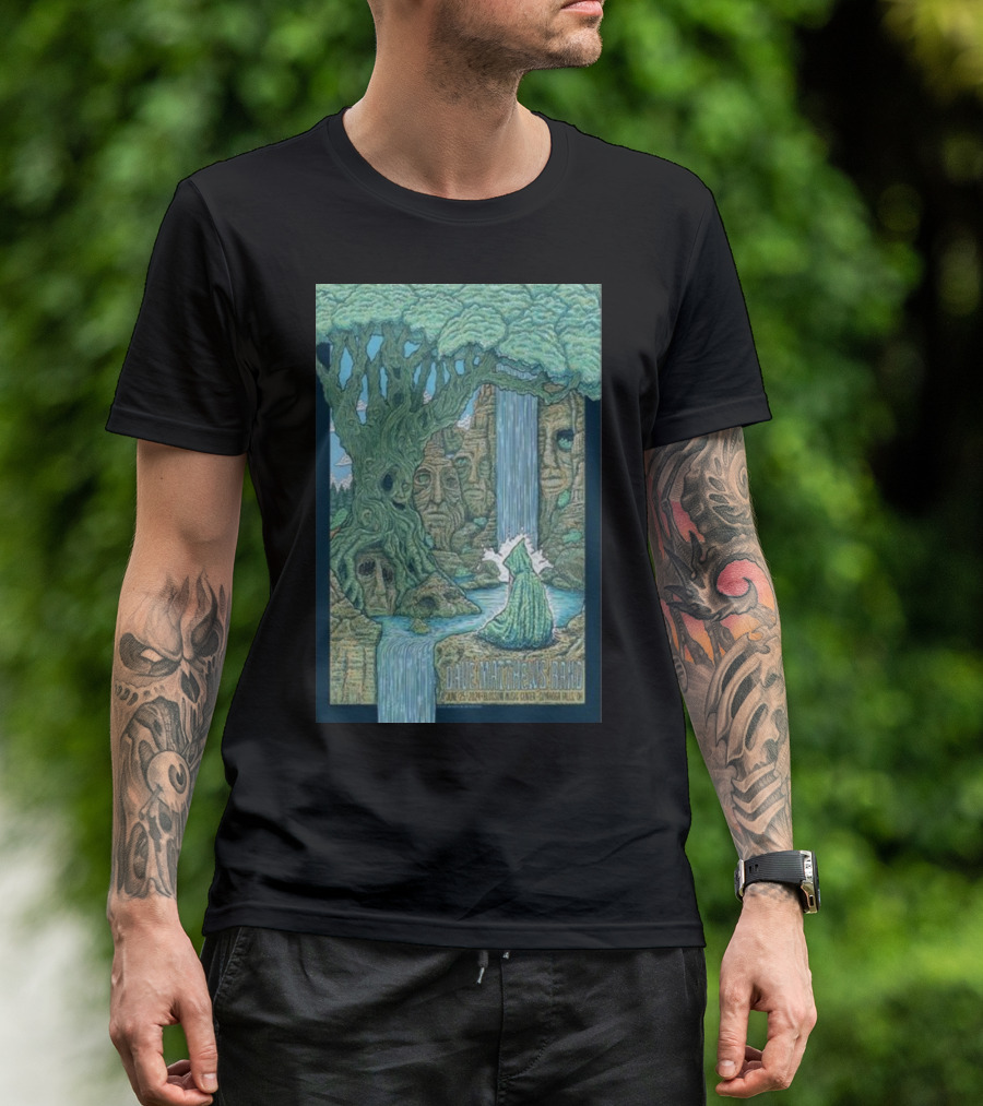 Dave Matthews Band June 25 2024 Blossom Music Center Cuyahoga Falls OH Tree Faces Waterfall Scene T-Shirt