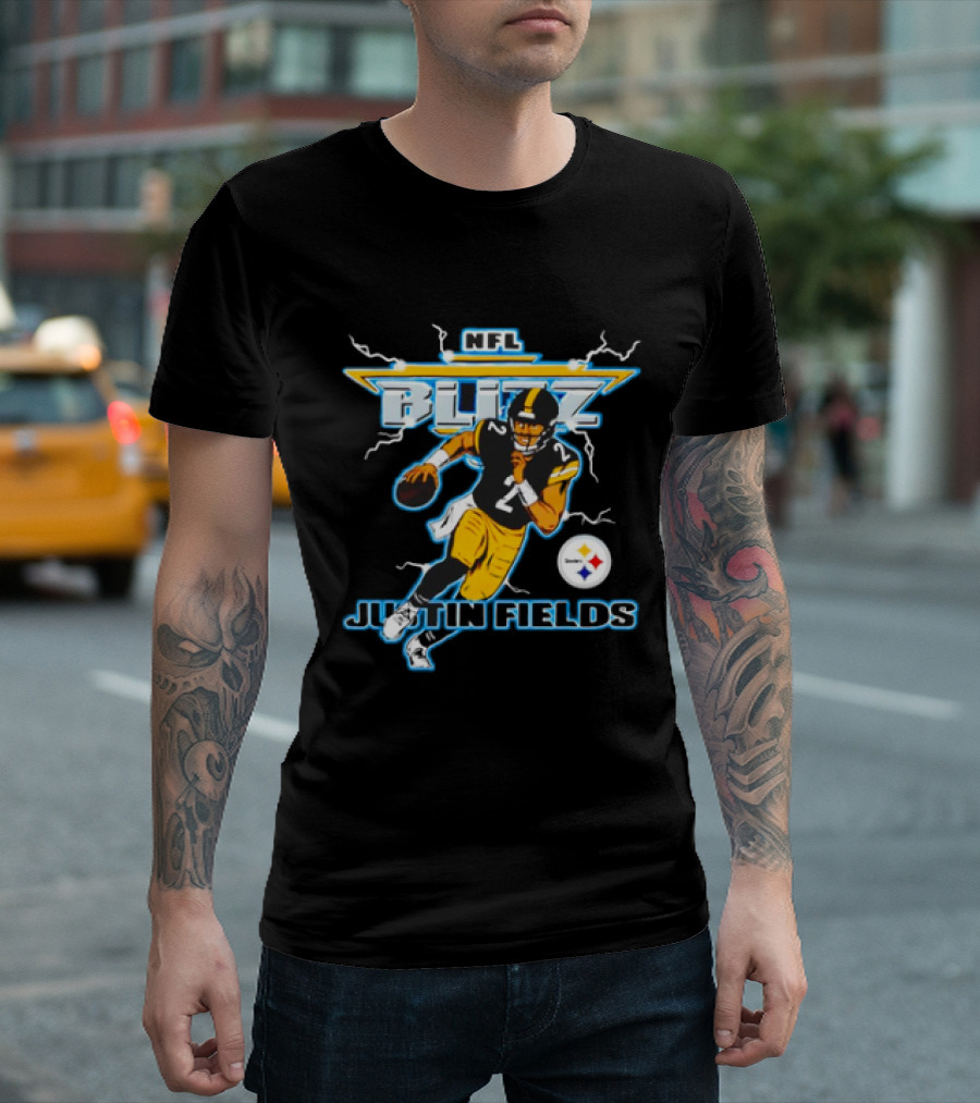 NFL Blitz Steelers Justin Fields Running Action T-Shirt
