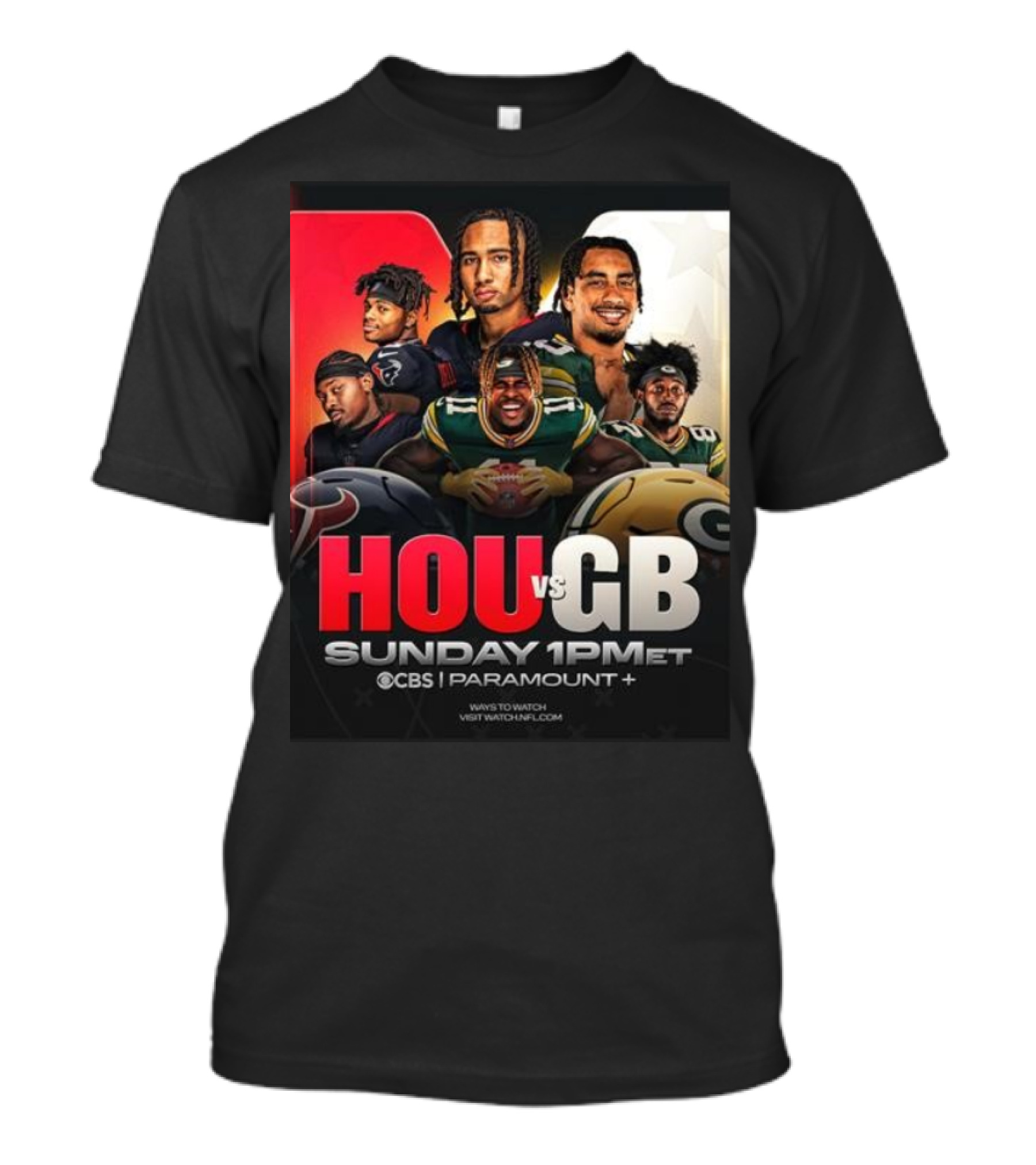 HOU Vs GB Sunday Football 2024 CBS Paramount Plus 1PM ET T-Shirt