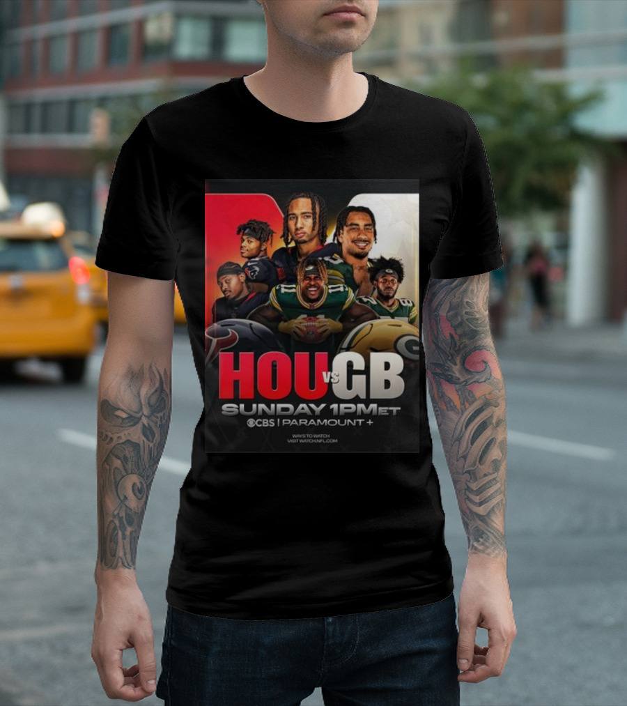 HOU Vs GB Sunday Football 2024 CBS Paramount Plus 1PM ET T-Shirt