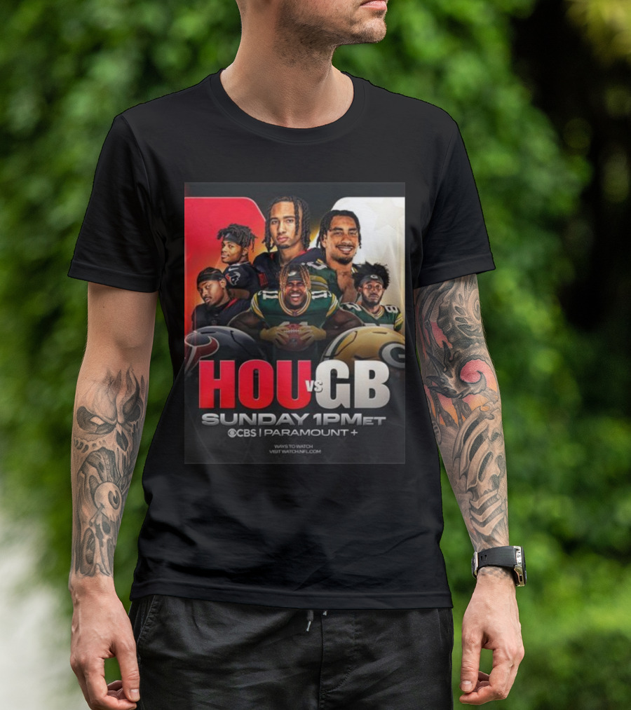 HOU Vs GB Sunday Football 2024 CBS Paramount Plus 1PM ET T-Shirt