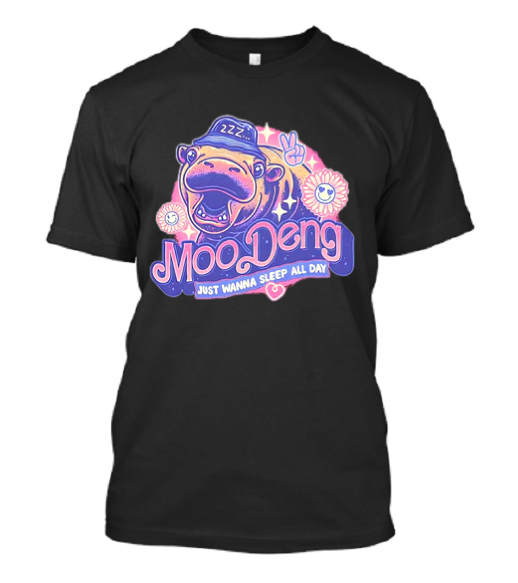 Moo Deng The Hippopotamus Peaceful Sleep ZZZ Just Wanna Sleep All Day T-Shirt