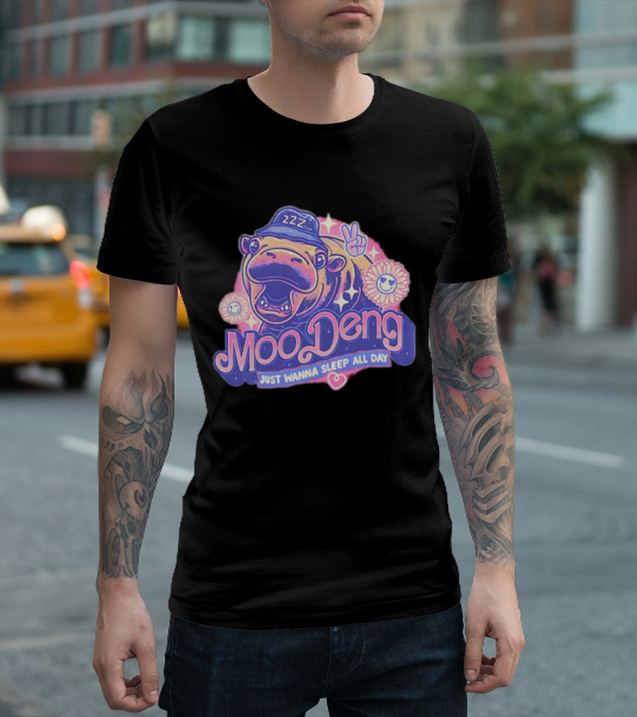 Moo Deng The Hippopotamus Peaceful Sleep ZZZ Just Wanna Sleep All Day T-Shirt