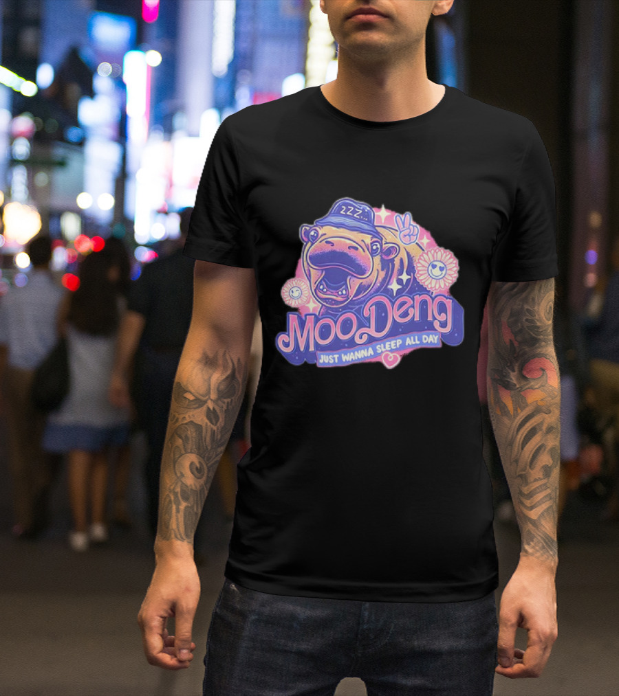 Moo Deng The Hippopotamus Peaceful Sleep ZZZ Just Wanna Sleep All Day T-Shirt