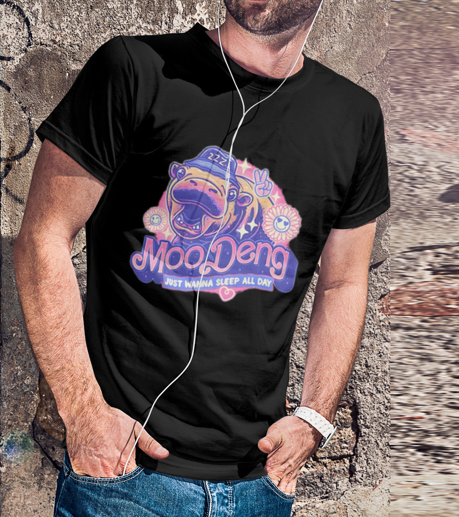 Moo Deng The Hippopotamus Peaceful Sleep ZZZ Just Wanna Sleep All Day T-Shirt