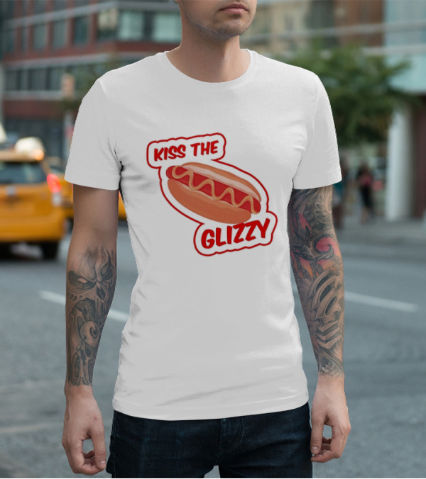 Kiss The Glizzy Hot Dog Bold Text With Mustard And Ketchup T-Shirt