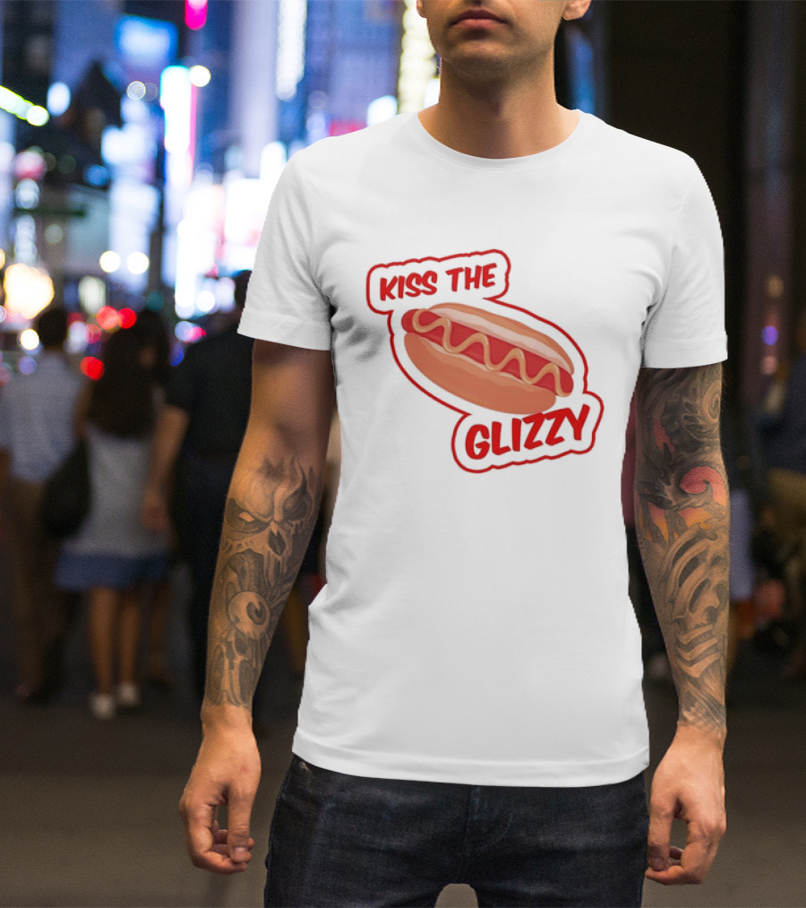 Kiss The Glizzy Hot Dog Bold Text With Mustard And Ketchup T-Shirt