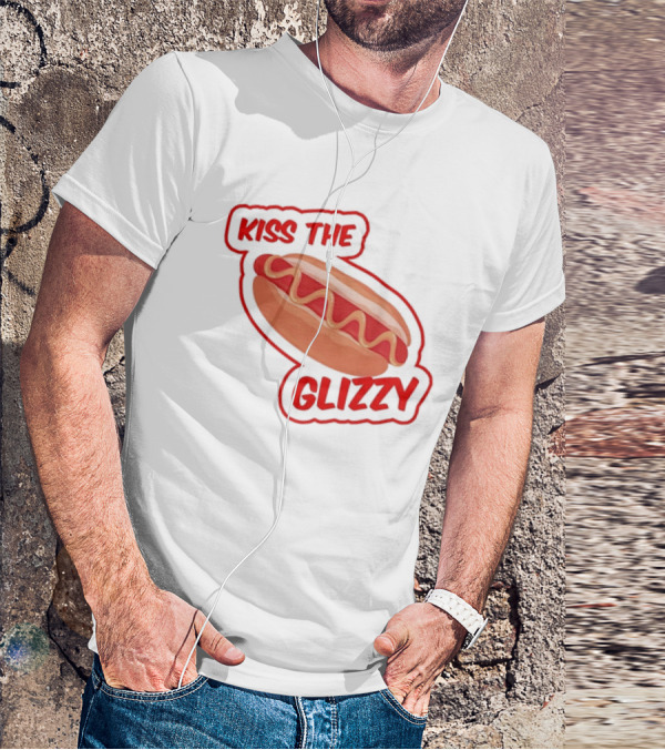 Kiss The Glizzy Hot Dog Bold Text With Mustard And Ketchup T-Shirt