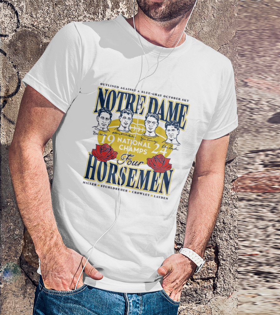 Outlined Against A Blue-Gray October Sky Notre Dame 1924 Four Horsemen National Champs T-Shirt