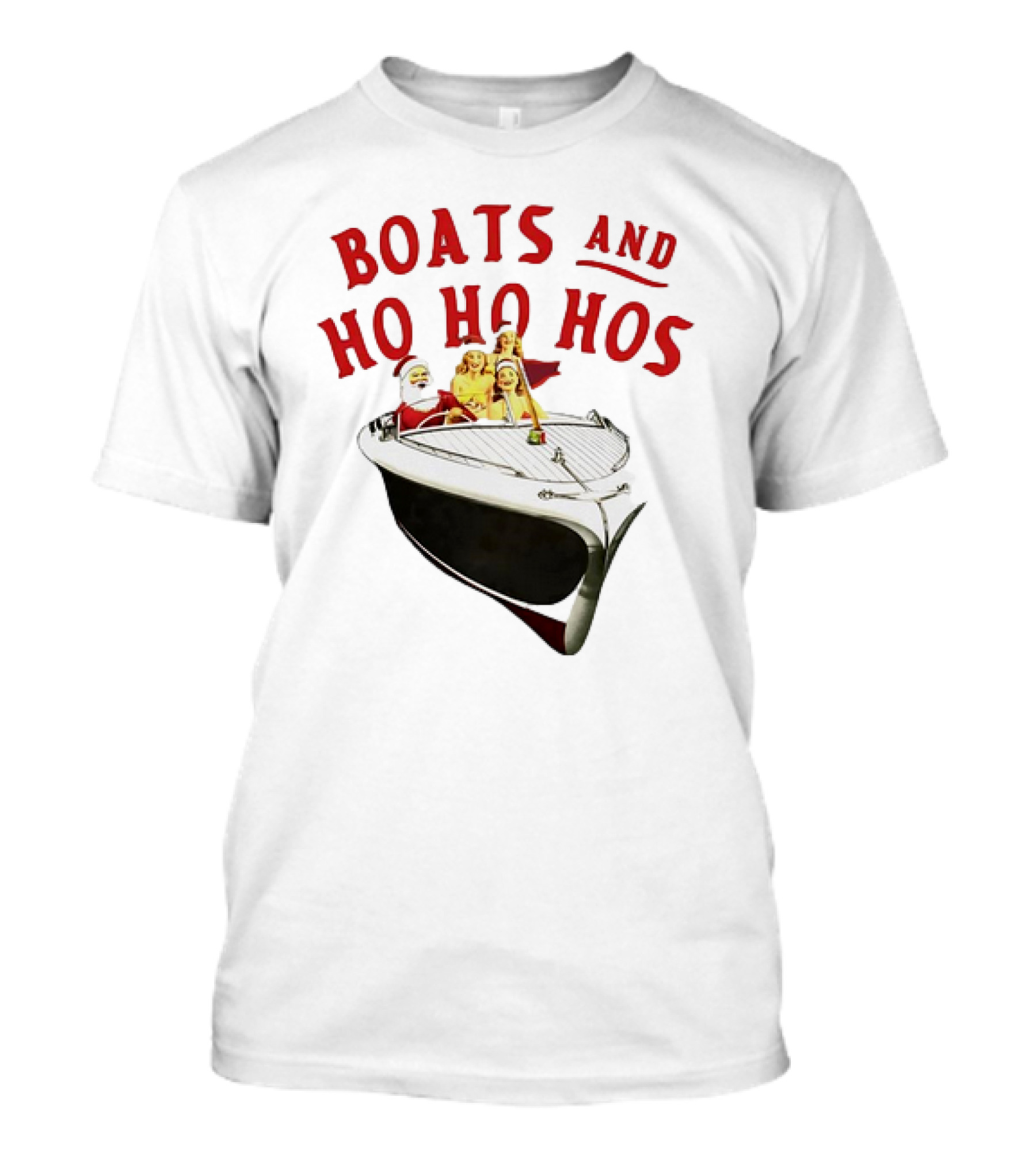 Santa Claus Boats And Ho Ho Hos Christmas Boat Party Holiday Fun T-Shirt