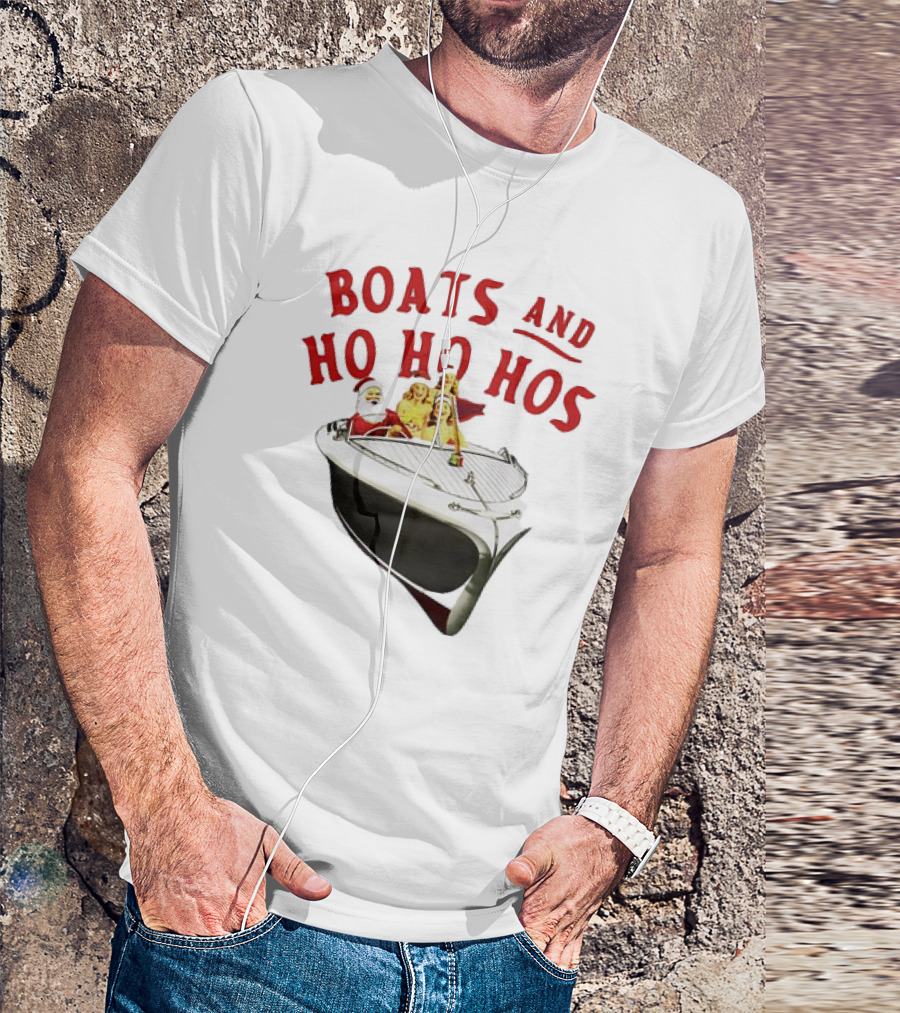 Santa Claus Boats And Ho Ho Hos Christmas Boat Party Holiday Fun T-Shirt