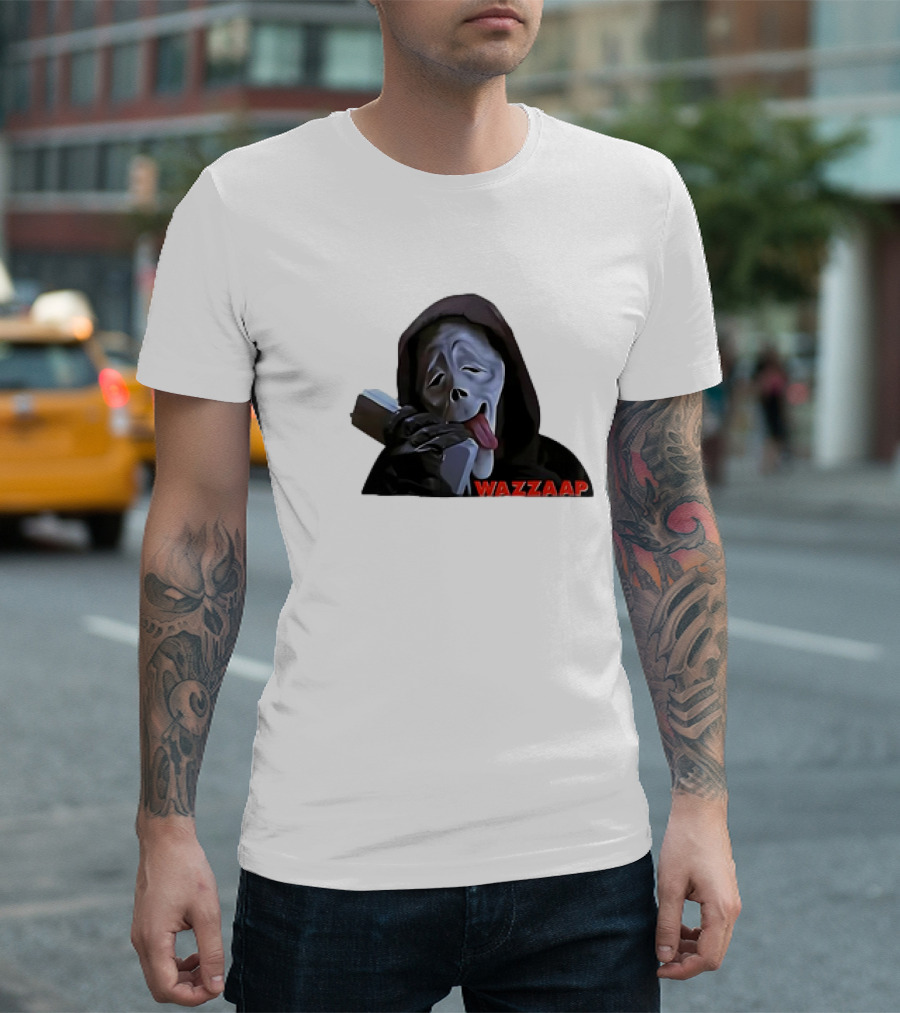 Scary Movie Scream Mask Wazzaap Phone Call T-Shirt