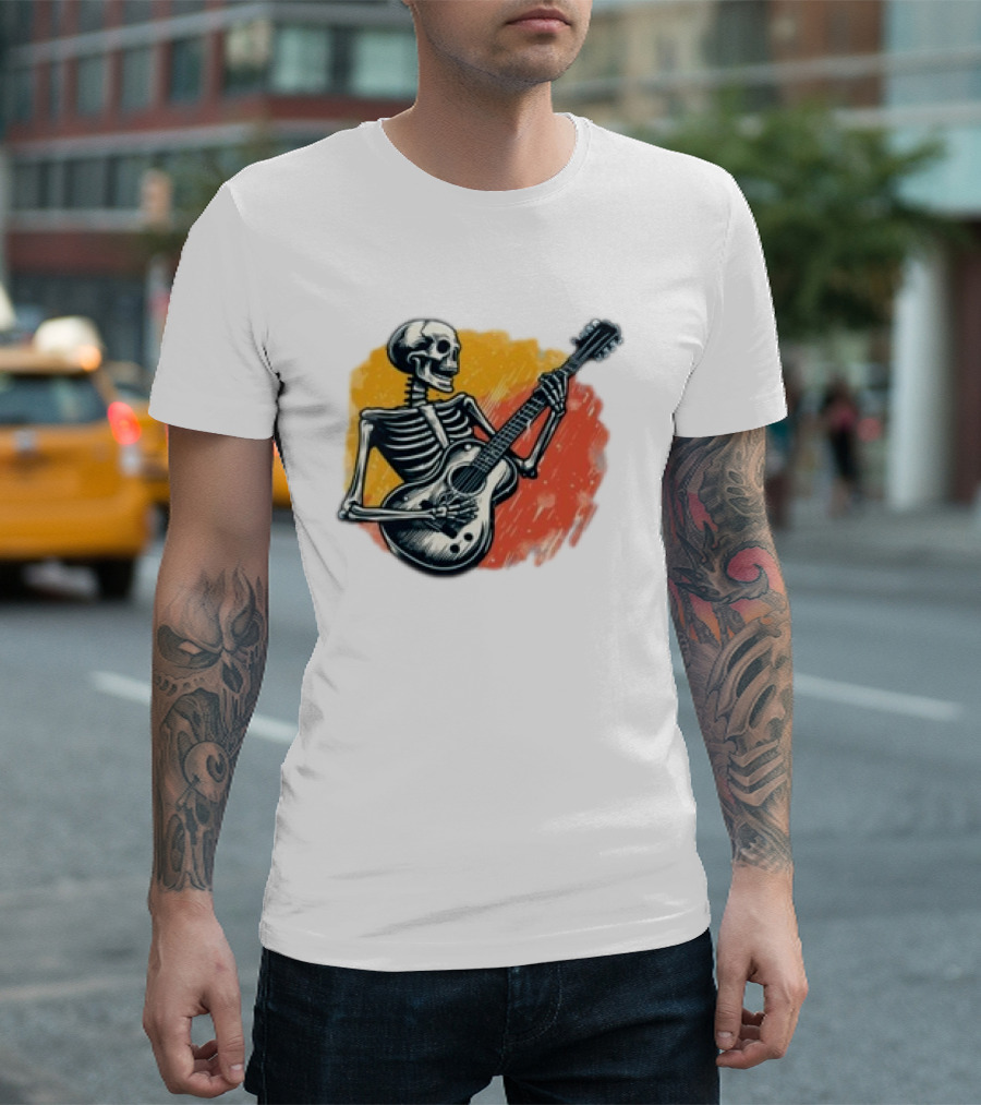 Skeleton Playing Guitar Rock Band T-Shirt