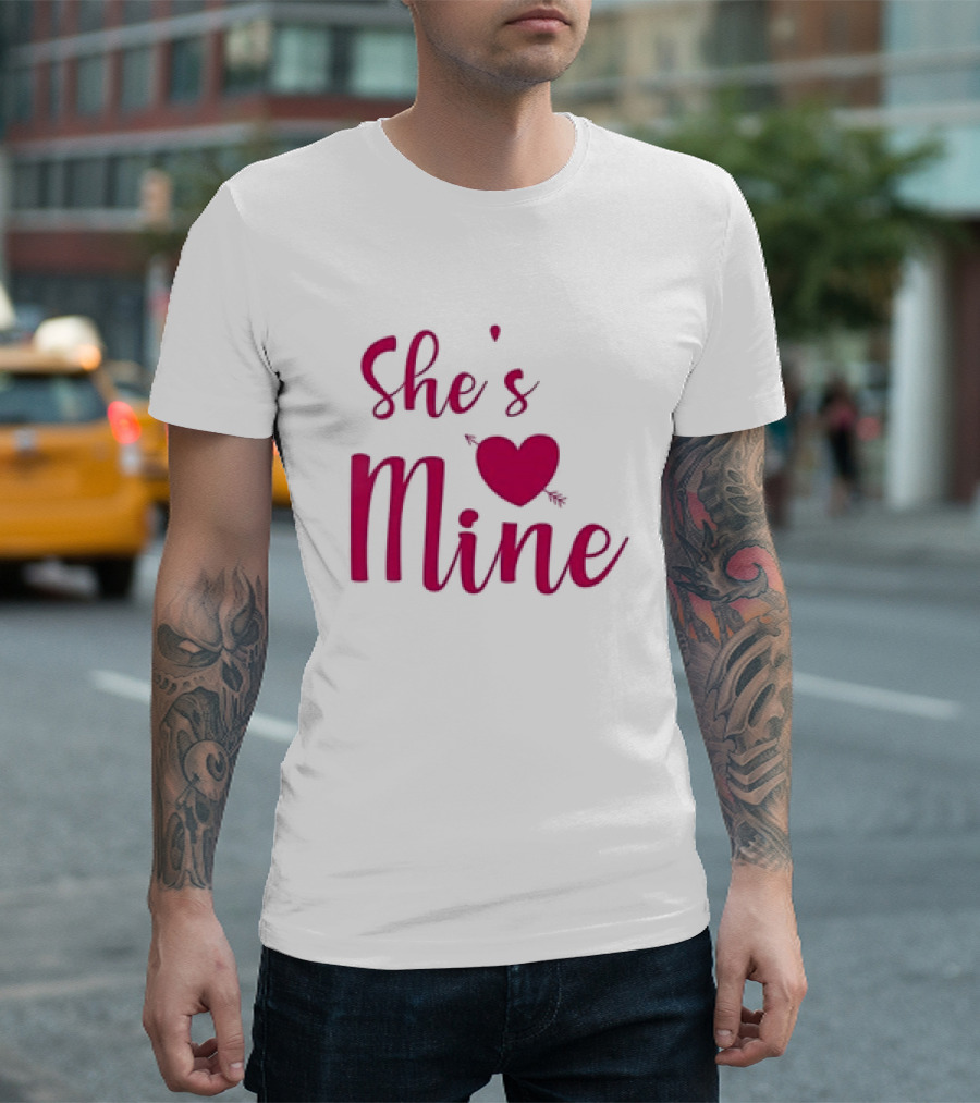 Valentine's Day She's Mine Heart with Arrow T-Shirt