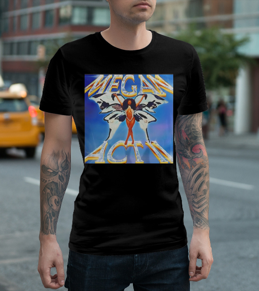 Megan Act II Butterfly Wings Blue Background T-Shirt