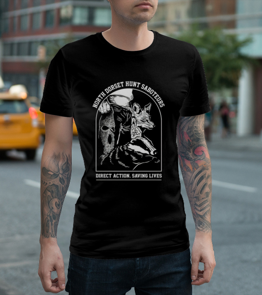 North Dorset Hunt Saboteurs Direct Action Saving Lives Fox Rescue T-Shirt