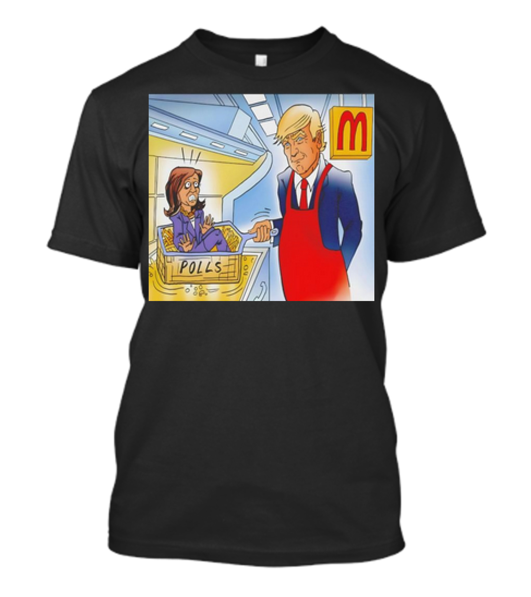 Trump Puts Biden In McDonald's Fryer With Polls In Red Apron T-Shirt