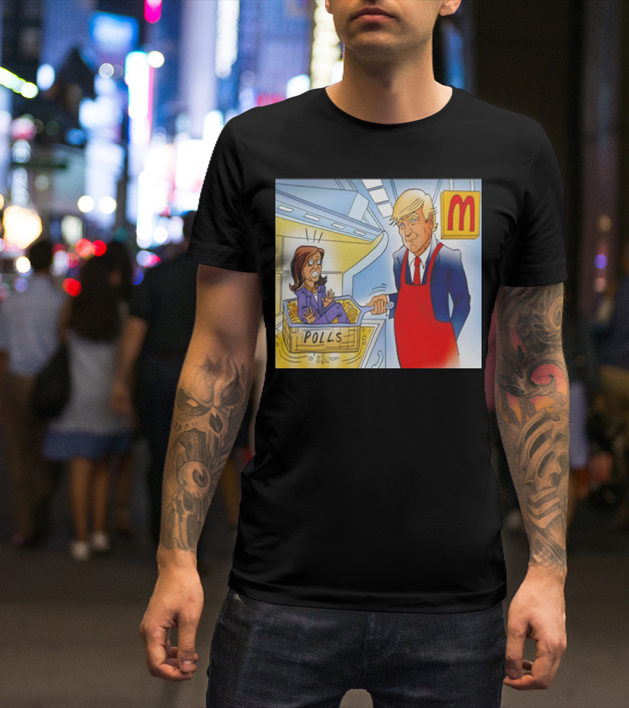 Trump Puts Biden In McDonald's Fryer With Polls In Red Apron T-Shirt