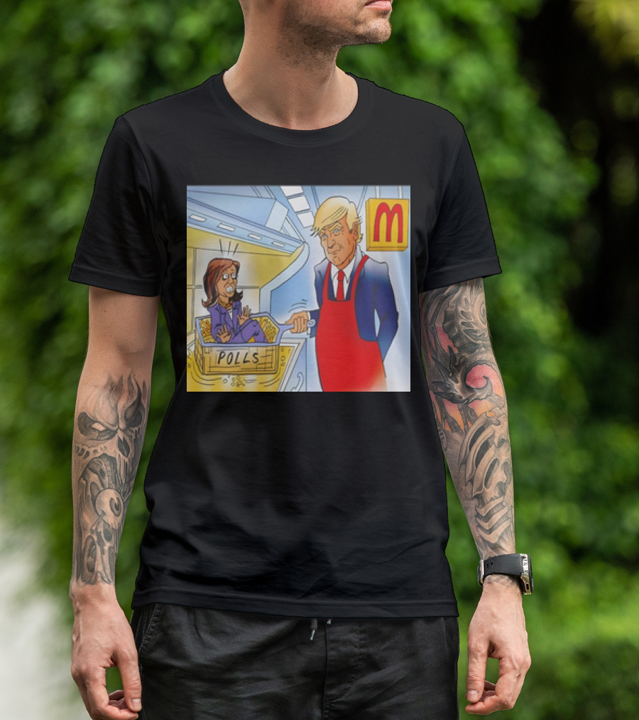 Trump Puts Biden In McDonald's Fryer With Polls In Red Apron T-Shirt
