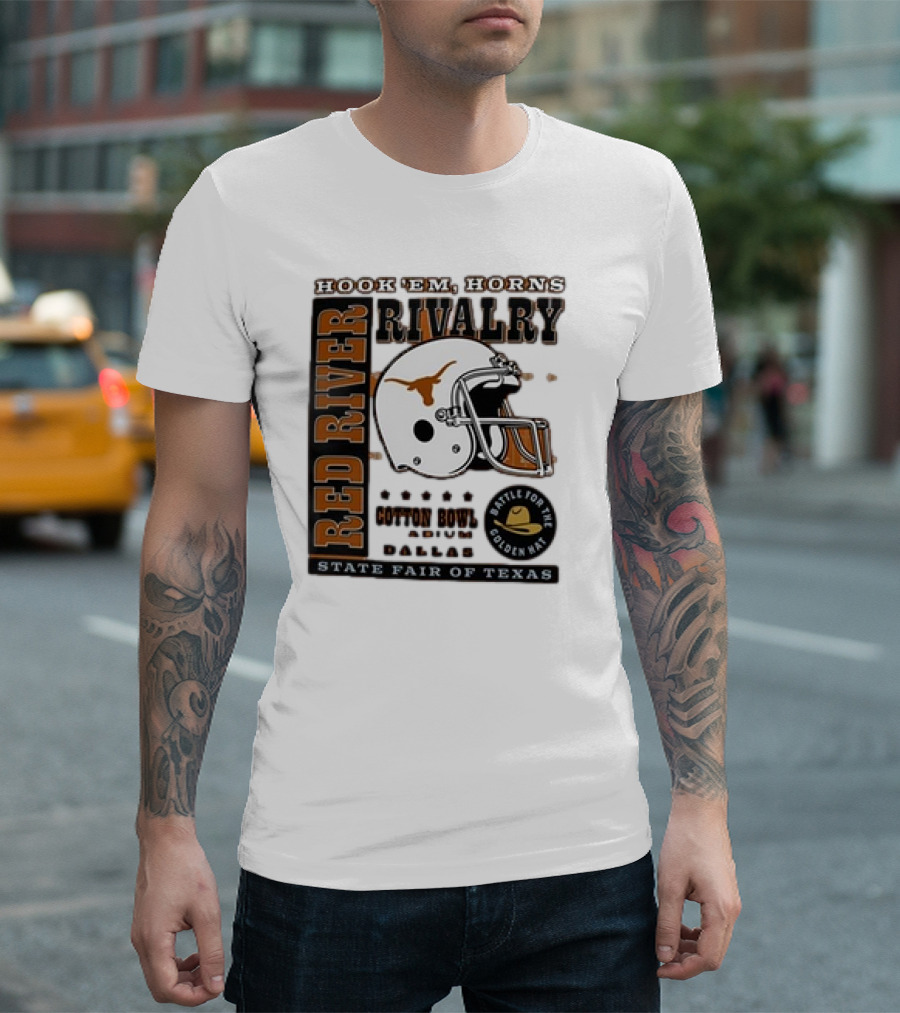 Hook Em Horns Red River Rivalry Cotton Bowl Dallas State Fair of Texas Battle for the Golden Hat T-Shirt