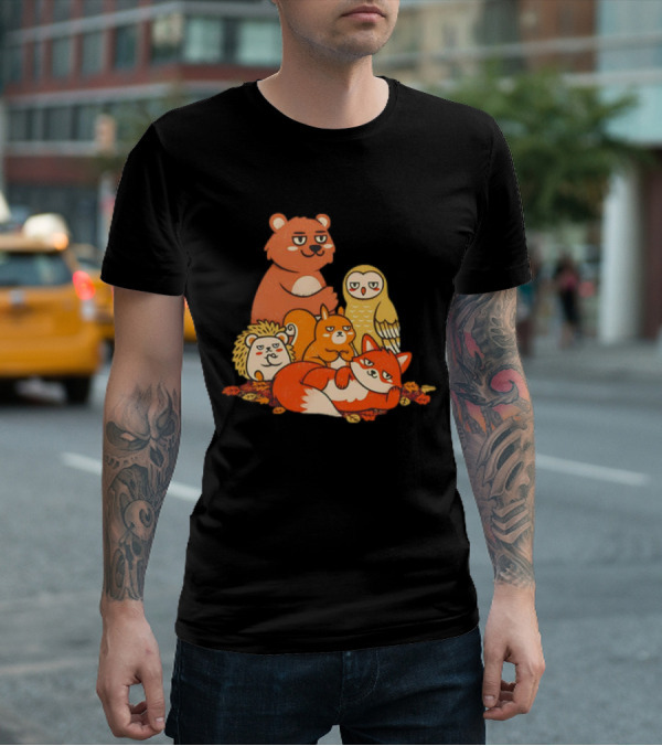 Animals X The Breakfast Club Autumn Edition With Hedgehog, Bear, Owl, Fox, Squirrel T-Shirt