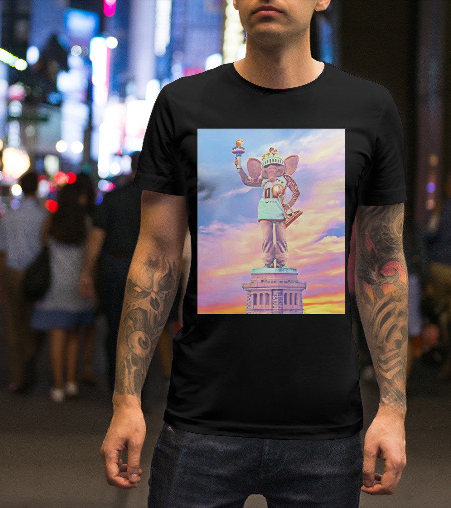 New York Liberty 2024 WNBA Champs Ellie The Elephant Statue Of Liberty Basketball Trophy T-Shirt