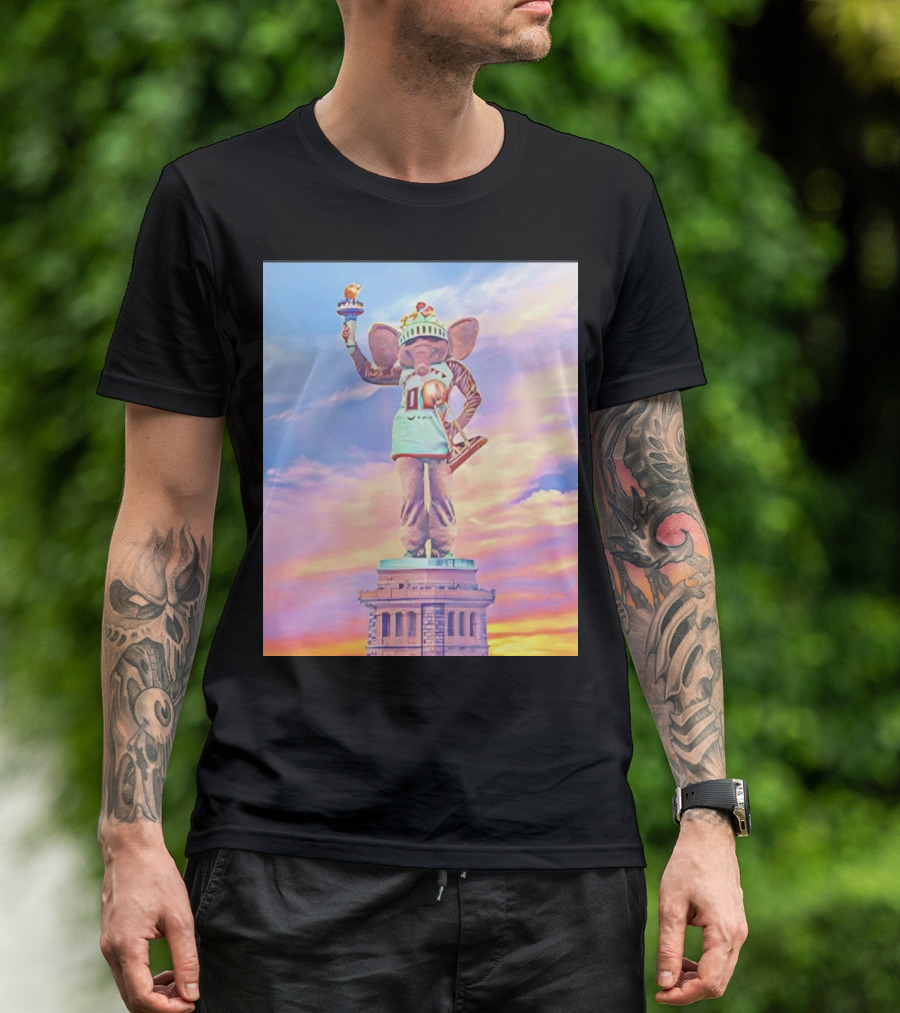 New York Liberty 2024 WNBA Champs Ellie The Elephant Statue Of Liberty Basketball Trophy T-Shirt