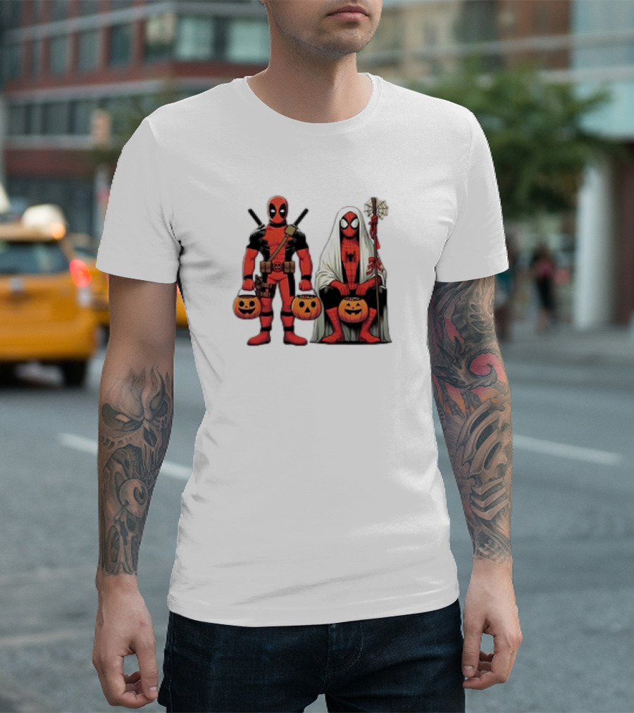 Halloween 2024 Deadpool Spiderman Cartoon Pumpkin Costumes T-Shirt