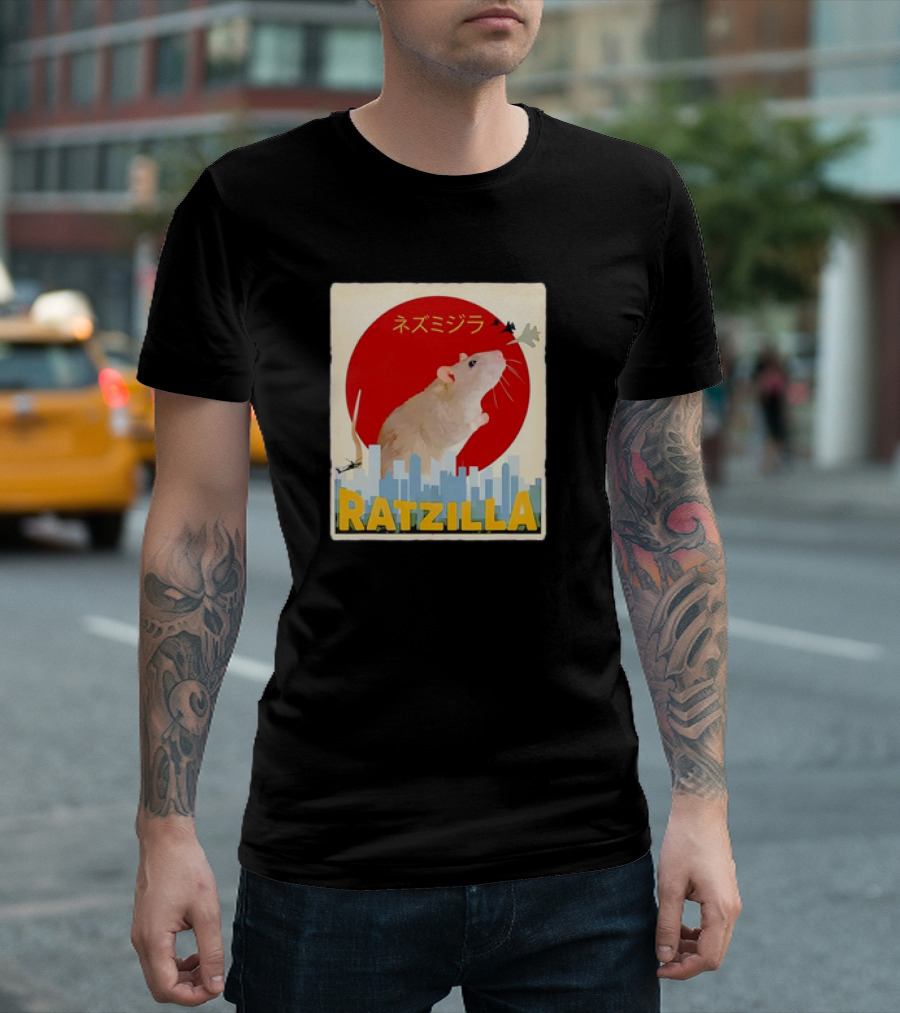 Ratzilla Japanese Anime Retro Cute Rat Mouse Cityscape Iconic T-Shirt