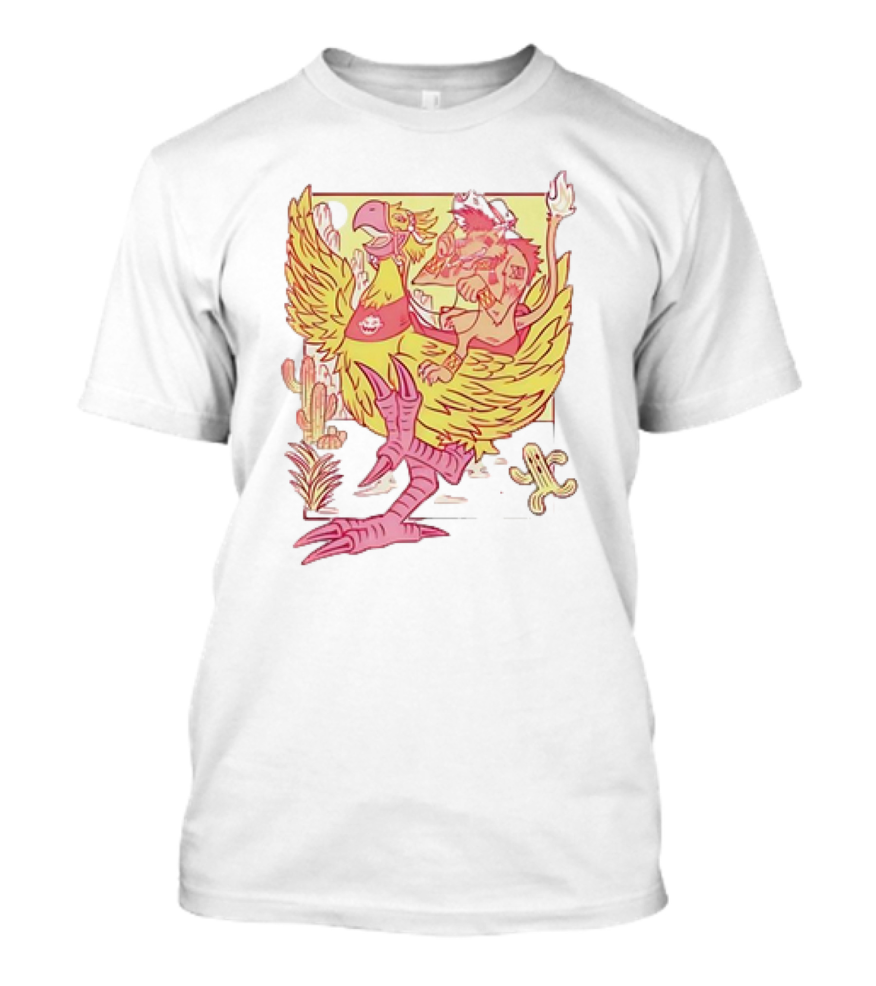 Final Fantasy 7 Red XIII Riding Chocobo Cactus Desert Scene T-Shirt