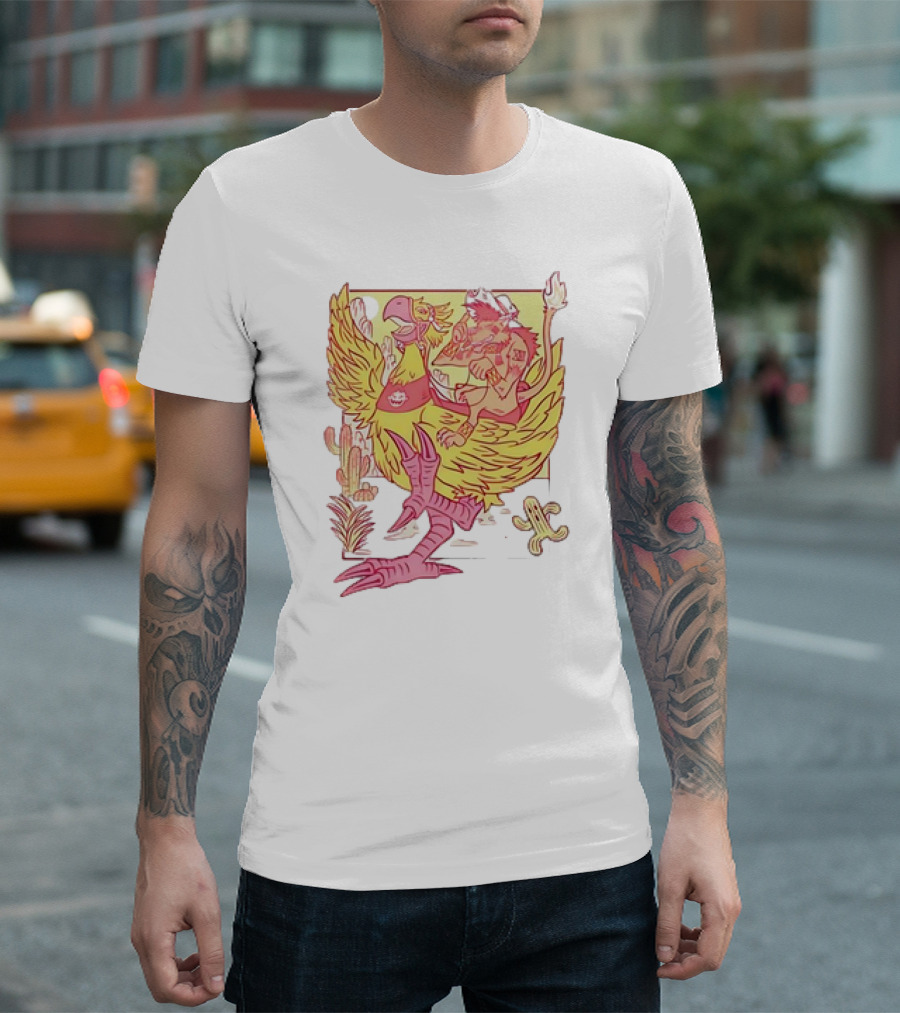 Final Fantasy 7 Red XIII Riding Chocobo Cactus Desert Scene T-Shirt