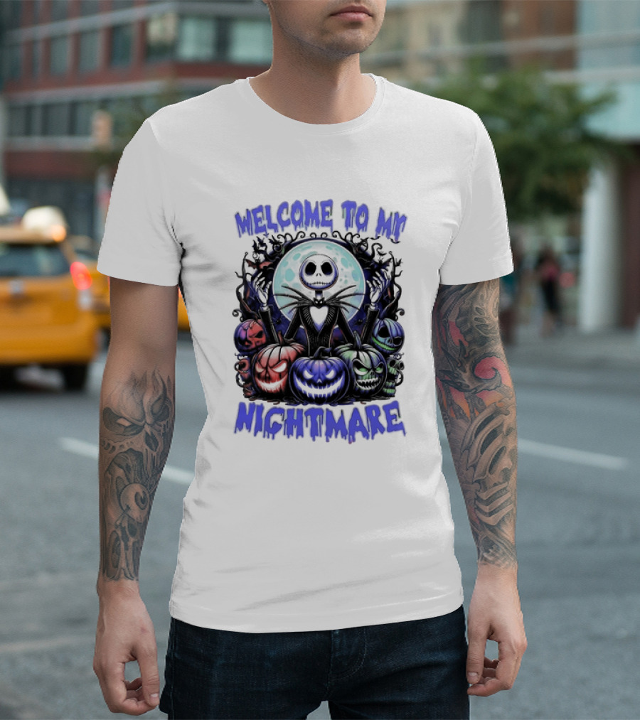 Jack Skellington Welcome to My Nightmare Halloween Pumpkin Moon Scene T-Shirt