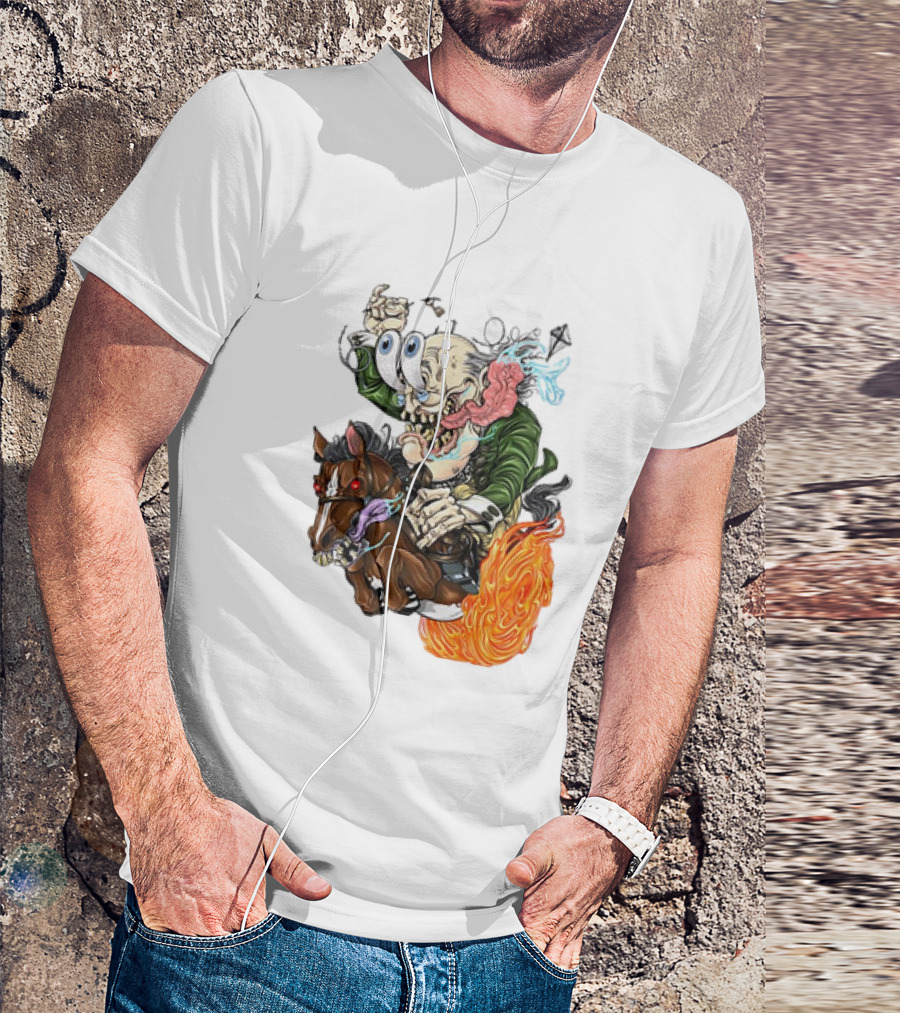 Ben FINKlin Surreal Dual-Eyed Figure On Flame-Engulfed Horse T-Shirt